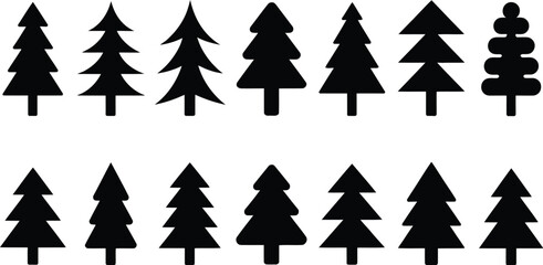 Obraz premium Merry Christmas and happy new year collection of fir trees black and white design simple signs 