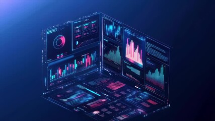 Futuristic dashboard displays data analytics via vibrant charts and graphs - Powered by Adobe