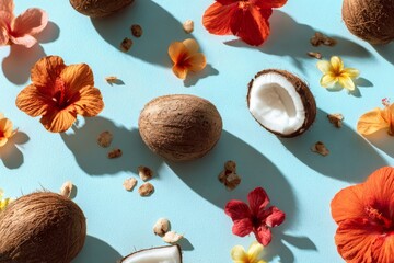 Coconut and granola with red, yellow, and orange flowers