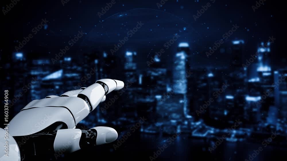 Poster futuristic robot artificial intelligence enlightening ai technology development and machine learning