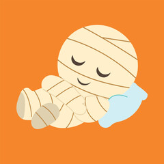 Cute Mummy is Sleep Cartoon Illustration for Halloween. Hand Drawn Vector Art