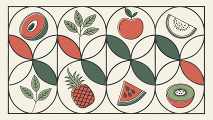Seamless fruit pattern design with apple, kiwi, watermelon, and pineapple for healthy food background