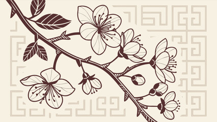 Cherry blossom branch vector art illustration for spring flower design and japanese floral botanical decoration