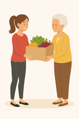 Food Donation Between Generations &ndash; Kindness and Community Support Vector