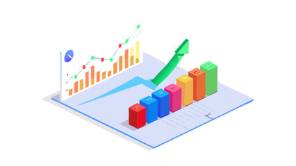 Stock market growth chart showing financial business data analysis and investment performance trend report isometric