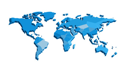 Obraz premium World map illustration in blue showing continents and countries for geography and travel presentations use