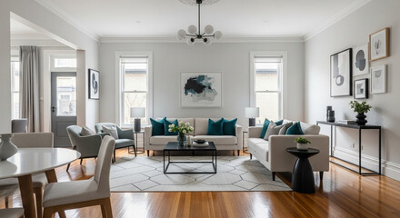 Elegant Living Room Interior with Modern Decor and Natural Light