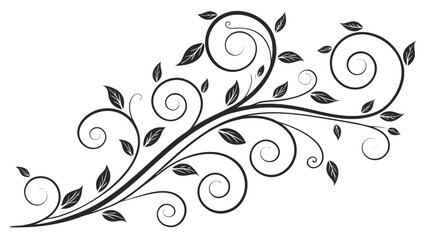 Elegant black swirling vine with leaves design creating a decorative flourish on a white background for graphic design elements