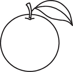 Simple orange fruit with leaf line art stem outline