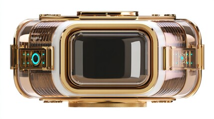 and keyword list based on the image

 Futuristic Device Presentation Gold, White, Transparent Technology Unit Displayed Centrally.