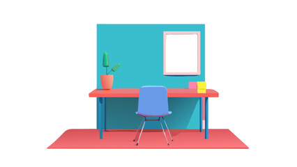 Modern home office setup with desk chair plant and frame for interior design and work from home inspiration