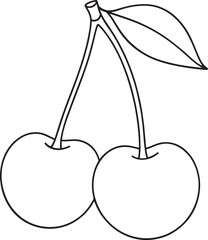 Two cherries with stem and leaf line art fruit food