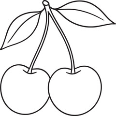 Two cherries with leaves line art fruit food