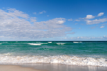 Calm horizon at sea. Romantic summer vacation seascape. Seascape horizon paradise. Sea sunrise on ocean beach. Sunset seascape at summer vacation. Horizon with sea cloudy sky. Stormy sea
