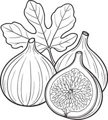 Whole and halved figs with leaves fruit
