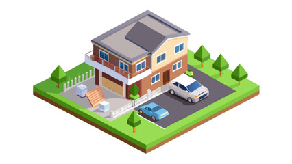 Isometric house illustration vector graphic design residential building architecture home real estate property cars