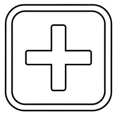 Obraz premium Simple black and white outline of a plus sign centered within a rounded square icon