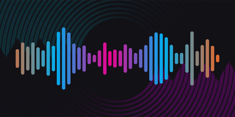 Sound equalizer background with circle. Technology electronic wave elements. Design radio beat frequency. Vector illustration