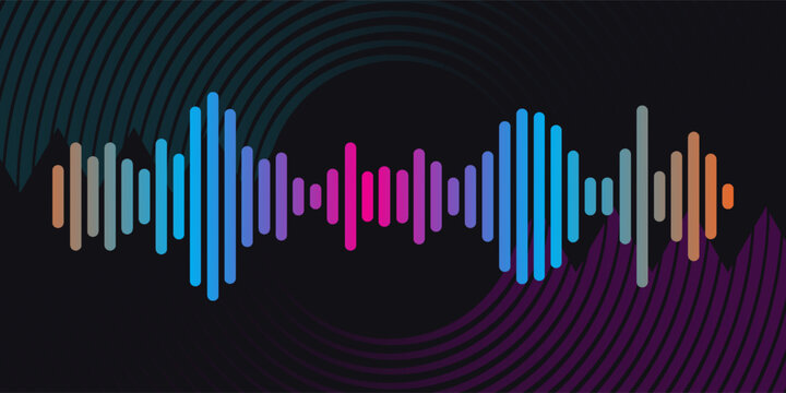 Sound equalizer background with circle. Technology electronic wave elements. Design radio beat frequency. Vector illustration