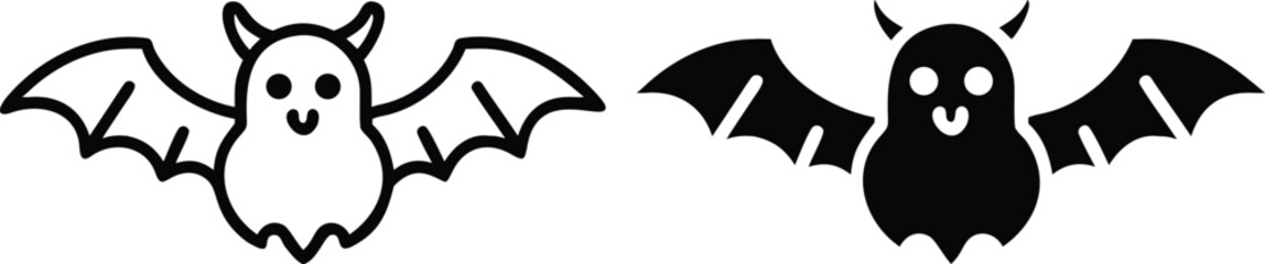 Cute Bat Icons Vector – Black and White Halloween Cartoon Flying Animal Clipart