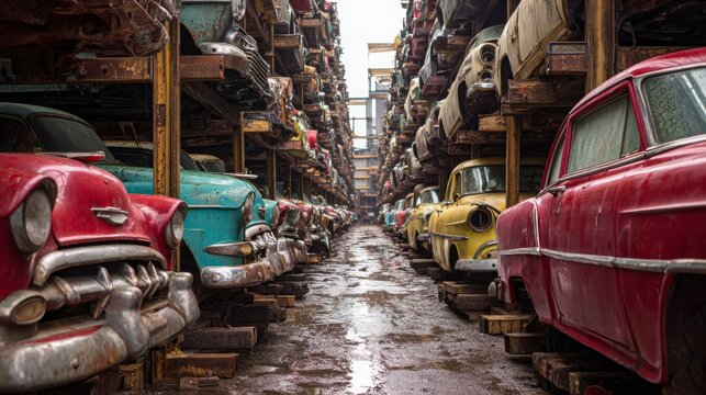 salvaged car industry background, 16:9