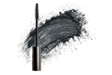 Dark gray mascara smudged, a black mascara wand