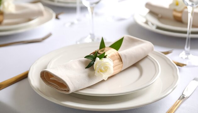 Elegant table setting with a single white rose