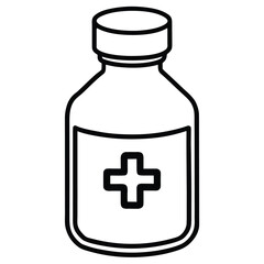 Fototapeta premium Simple line art illustration of a medical bottle with a red cross symbol indicating health and medicine