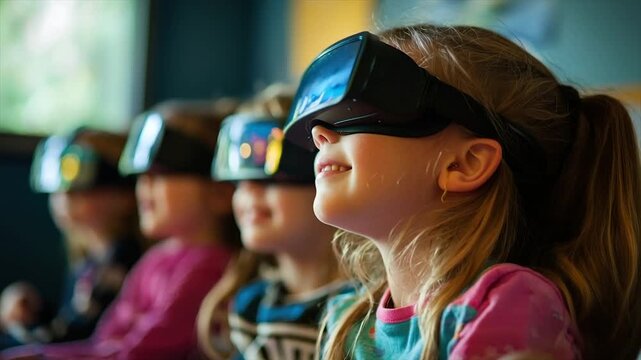 Young children engaging in immersive virtual reality experience