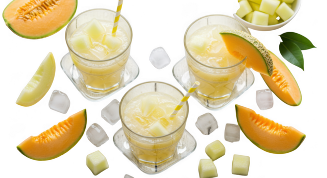 Refreshing melon drinks isolated on transparent background