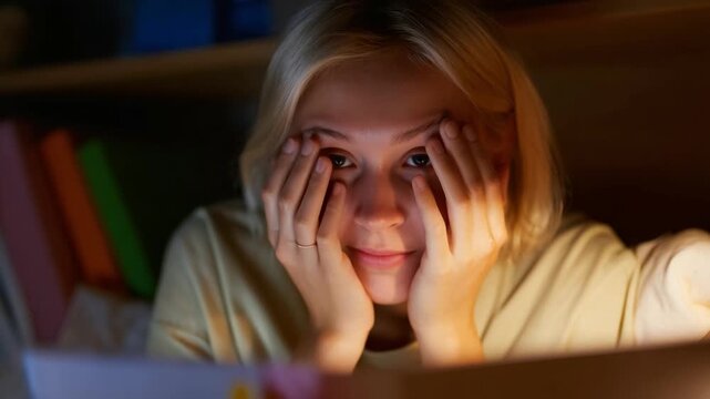 Exhausted Student: A weary student, eyes bloodshot and hands over their face, battles fatigue while studying late into the night, capturing the strains of academic pressure.
