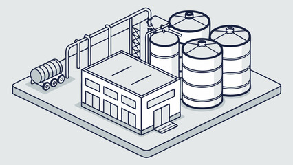 Industrial Plant Isometric Vector Illustration Monochrome Minimalist Design Modern Concept Industry Factory