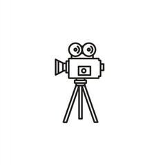 Obraz premium Simple, black outline of a vintage movie camera on a tripod