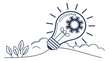 Obraz premium Innovative Idea Generation Illustration: Gear-Shaped Light Bulb and Conceptual Design