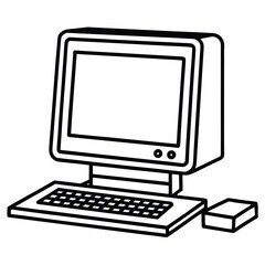 Fototapeta premium Monochrome Illustration of a Vintage Desktop Computer with Keyboard and Mouse