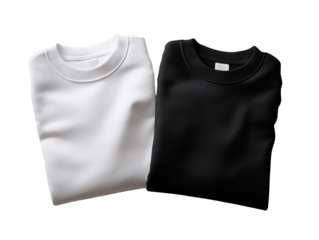 a mockup style flatlay of two blank folded sweatshirts on a white floor with fine detail