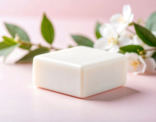 Minimal White Soap on Pastel Pink Background