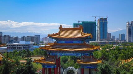 Stunning view of Kunming in Yunnan, a city renowned as the "Spring City". The image shows vibrant scenes like blooming flowers in its numerous gardens
