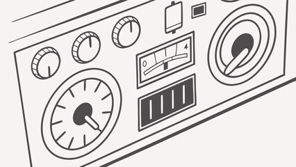 Obraz premium Minimalist Vector Illustration of a Control Panel Instrument with Dials and Gauges