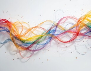  Rainbow translucent ribbon threads flowing on white surface colorful motion concept dreamy material texture abstract celebration