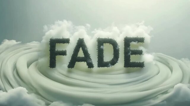 Soft FADE text emerging through foggy clouds, ideal for endings, transitions, dream sequences, or emotional and mysterious video effects.