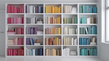 Color-Coded Books on a White Bookcase
