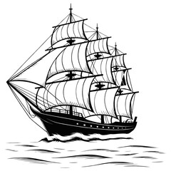 Illustration of a sailing ship on the sea