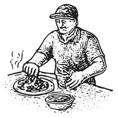 Vintage Black and White Chef Seasoning Food Illustration