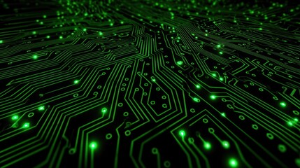 glowing circuit board pattern in green, tech wallpaper