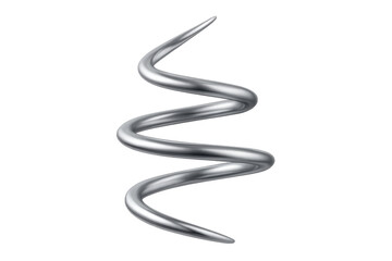 Rotating silver metallic spiral shape with transparent background, ideal for technology, engineering, and design projects