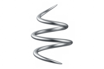 Rotating silver metallic spiral shape with transparent background, ideal for technology, engineering, and design projects