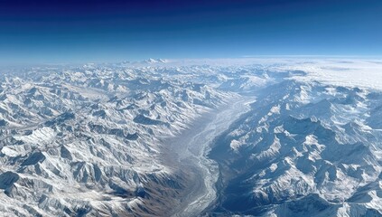 High-altitude view of snow-capped Himalayan peaks