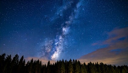 Fototapeta premium Enchanting celestial vista above a tranquil forest landscape during twilight hours