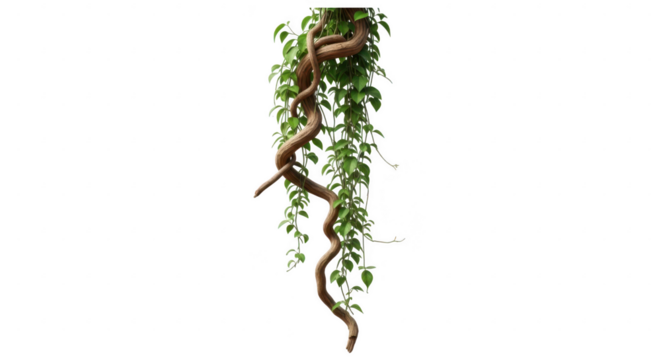 Twisting vine with green leaves hanging down isolated isolated on transparent background